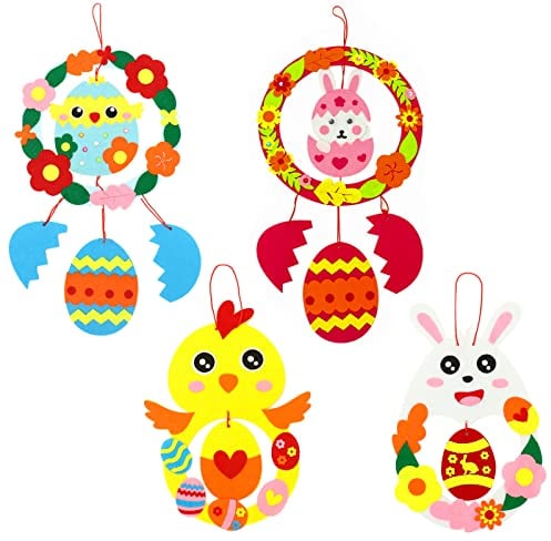 Kit Lavoretti Creativi Per Bambini Pasqua, Kit Artigianali Per Bambini Adesivi, Set Fai Da Te Ghirlanda Pasquale Per Porta Murali Finestre Casa, Pulcino Coniglio Uovo Di Pasqua Decorazioni Regali