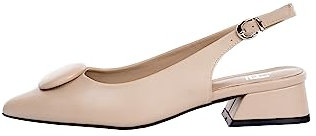Rio Fiore Scarpe con Tacco, Décolleté, Beige, 3cm Tacco Largo, Slingback, Similpelle, Cinturino sul Retro, Scarpe comode con Tacco Basso, ML682-0716-6 (Beige, 40 EU)