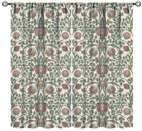 JESTRONRY William Morris Retro-Vorhänge mit Blumenmuster, Vintage-Blumenmotiv, für Wohnzimmer, Schlafzimmer, Badezimmer, Küche, Dekoration, 2 Stück (B x L), 107 x 114 cm