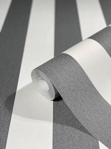 WALLCOVER Tapete Schwarz Vliestapete Streifen Streifentapete Landhaus Weiß Linien Modern Blockstreifentapete Fein Struktur 10.05 x 0.53 m Made in Germany