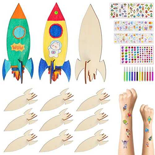 Ayamuba 59 Stück Raketen Holz Bastelset zum Bemalen Form unvollendete Holz Ausschnitte Handwerk, DIY Weltraum Geburtstag Party Dekoration,für Mädchen Jungen DIY Handwerk Kindergarten