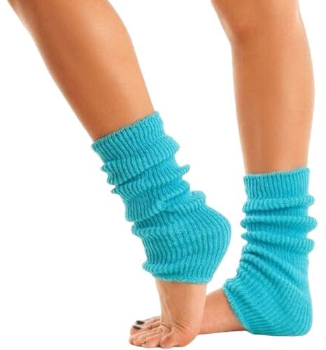 Lizzy Leg Warmers Rainbow Florescent Stripe | 80s Neon Teen Womens Adult Girl Fancy Dress Accessories Dance ware Hen Party Tutu Accessory | One Size (Light Blue)