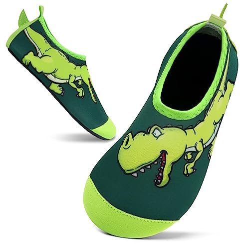 Mabove Badeschuhe Kinder Schwimmschuhe Wasserschuhe Schnell Trocknend Strandschuhe Aquaschuhe Hüttenschuhe für Jungen Baby Beach Pool (Dunkelgrün Dinosaurier,7/7.5 UK Child,24/25 EU)