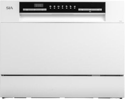 SIA TTD6W White Tabletop Mini Dishwasher, 6 Programmes, 6 Place Settings, LED Display, Ideal for Kitchen Counter Top, Caravans, Mobile Homes, 2 Years Parts and Labour Guarantee