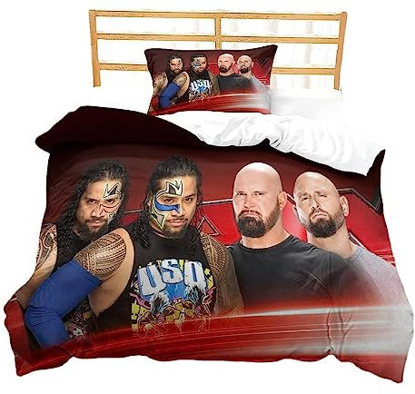 HEYBIG WWE World Bettwäsche-Set Für Kinder,echtes Wrestling-Schlafzimmer-Merchandise-Produkt,-Bettdeckenbezug Für Jungen Und Mädchen (A03,90x200cm+80x80cmx1)