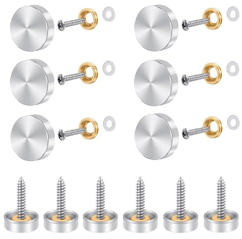Ziyofinn 12Pcs Mirror Screws Mirror Screws with Decorative Cap Cover Nails for Mirror Tables Bath Plates Wardrobes Glass Signs Stainless Steel Mirror Nails Brass Chrome Mirror Nails (12 Set, 16mm)
