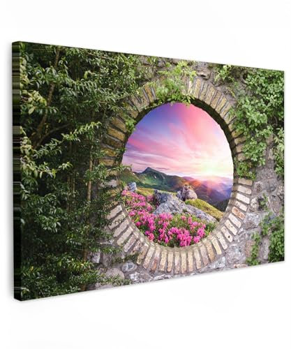MuchoWow© Impression sur Toile Photo Peinture 120x80 cm Tableau Decoration Murale Chambre Salon Maison Deco Cuisine Paysage - Fleurs - Vue de la fenêtre - Montagne