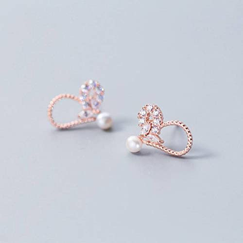 Weiße S925-Ohrstecker, herzförmige Winddiamant-Ohrringe, Perlenohrringe aus Roségold (Farbname: Roségold, Größenname: 925er Silber) (Roségold 925er Silber)