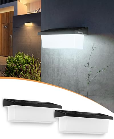 FabStyl Solar-Wandleuchte Aussen, 2 Stück Kabellose Solarlampen Modern Außenwandleuchte Kaltweiß & Warmweiß 2 Farben, IP65 Wasserdicht led Aussenleuchte für Tür,Garten,Hofwand, Korridor, Terrasse
