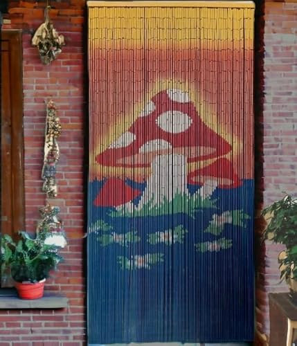 Beaded String Beaded Curtain-90 Strands-Boho Door Beads-Bohemian Doorway Curtain-35.5 W x 80 H-Hand Made-Hand Painted (Mushroom)