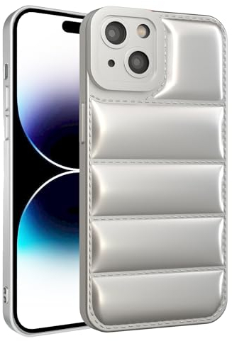 GTElectro Case for Apple iPhone 15, Puffer Jacket Design Soft Slim TPU Protective Cover with Camera Protection, Durable Phone Case, Shockproof Flexible iPhone 15 Case (Silver)