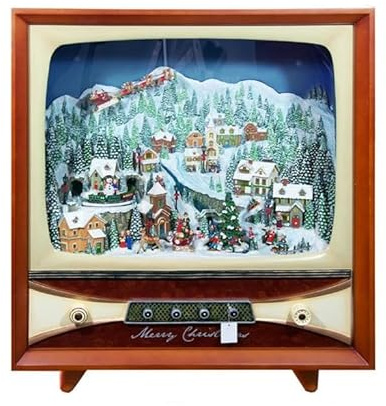 DRW Antikes Fernsehen eines Weihnachtsdorfs mit Licht und Musik aus Harz, 80 x 32 x 90 cm
