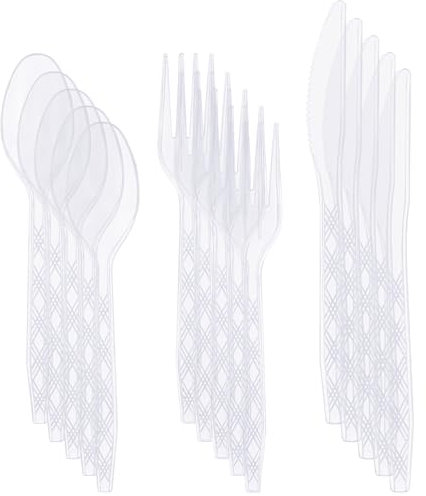 Pack of 300 Reusable Premium Plastic Cutlery, Clear Extra Heavy Duty (100 Forks, 100 Knives, 100 Spoons), Durable and Sturdy Utensils for All Occasion Wedding Birthday Parties Camping Buffets Picnics