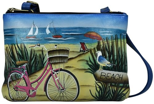 Anna by Anuschka Damen, Umlaufendem Umhängetasche, handbemalt, echtes Leder, Kleiner Reißverschluss, Strandtag