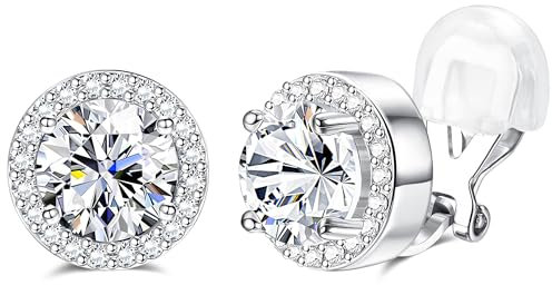 Sllaiss Kupfer Clip Ohrringe Silber 14k Runde Hypoallergen Cubic Zirconia Ohrclips Damen Ohne Ohrlöcher Ohrringe Ohne Ohrloch Clips Damen Fr Weihnachten Valentinstag Hochzeit 8mm - Silber