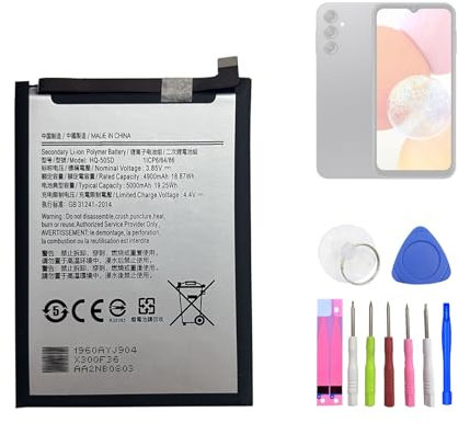 HIGHAKKU Batterie de rechange HQ-50SD compatible avec Samsung Galaxy A14 4G SM-A415 avec outils