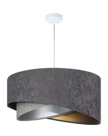 Licht-Erlebnisse Hängeleuchte E27 rund Ø 50 cm in Grau Gold Silber Stoff Velours Optik Doppelschirm Modern MARLON Hängelampe Wohnzimmer Pendelleuchte Schlafzimmer
