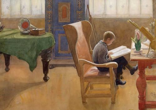 Tushita Kunstvolle Carl Larsson Postkarte - Schwedische Klassik, Lesen im Lehnstuhl, Vintage Interieur Gemälde für Kinderzimmer & Entspannung