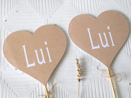 Pancarte Elle/Lui Pour Jeu de Mariage, Animation - Lot de 2 pancartes recto verso Elle/Lui DoubleTige en bambou + 3O questions OFFERTES