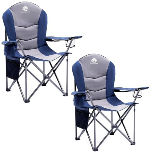 MOUTHEN Oversized Camping Chair,Fully Padded Camp Chair Outdoor Heavy Duty Folding Lawn Chair with Cooler Bag,Head and Side Pocket -Support 400 lbs (2, Blue&Grey, Extra Large)
