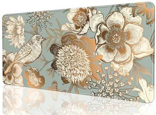Desk Mat, 32 x 16 XXL Extended Large Gaming Mouse Pad, Desktop Decor Desk Pad, Cute Men Women Office Supplies and Accessories, XL Mouse Mat for Laptop & Keyboard, Retro Flower and Bird