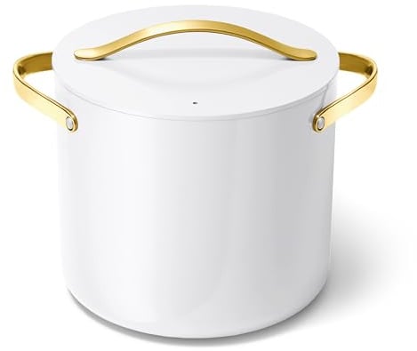 Caraway Suppentopf – Keramikbeschichteter Topf mit Deckel – Fee From Forever Chemicals – Großer Topf für größere Chargen – Weiß