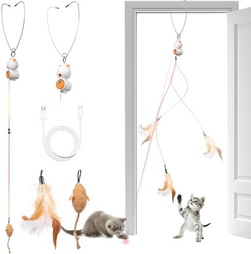 Electrify Playtime: Hanging Feather Teaser Cat Toys for Indoor Kitten Exercise - Auto, Chase & Catch