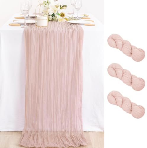 MLMC Lot de 3 chemins de table en étamine, rose poudré, 3 m en gaze rustique pour décoration de centre de table pour mariage, fête prénatale, fête d'anniversaire