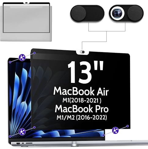 Sichtschutzfolie für MacBook Pro 13 Zoll (2016-2022,M1,M2)&MacBook Air 13 (2018-2021,M1), Anti Glare Blaulicht Mac 13,3 Zoll Sichtschutz Blickschutzfolie Blickschutzfilter mit Klebestreifen am Rand