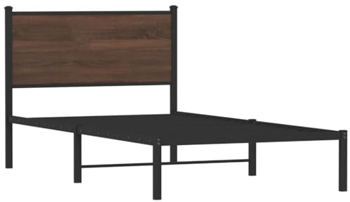 vidaXL Bettgestell, Metallbett Bett mit Kopfteil, Bettrahmen mit Lattenrost, Einzelbett für Schlafzimmer, Metall Braun Eichen-Optik 100x200cm