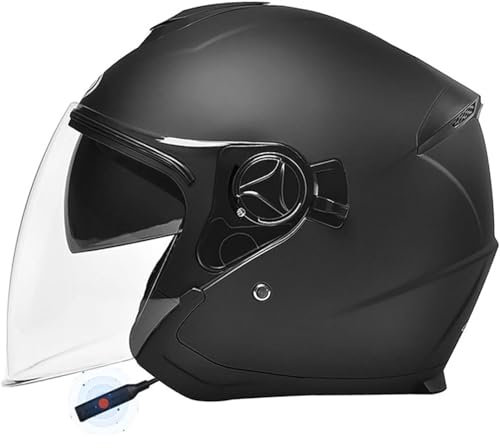 YQWDWD Casco da Moto Casco Jet Bluetooth, Casco da Moto Omologato ECE Open Face 3/4, Casco Mezzo Vintage da Uomo E da Donna, Casco Mezzo retrò con Doppia Visiera Casco da Moto Scooter C