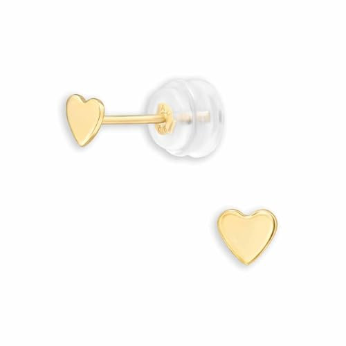 Monkimau Feingold Herz Ohrstecker 3.5mm | 14k Gold Ohrstecker für Damen, Mädchen und Kinder 585 Gold | Echtgold Schmuck Geschenk