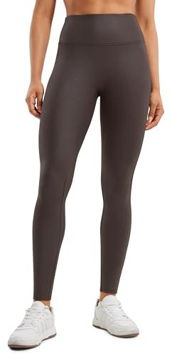 CRZ YOGA Damen Butterluxe Faux Leder Leggings Lederoptik High Waist Sporthose Kunstleder Stretch Workout Sportleggins - 71cm Heißer Karamell Braun Folie Muster 38