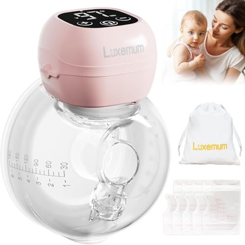 Breast Pump Electric, Hands Free Breast Pumps Wearable w/ 12 Levels 4 Modes LED Display, Quite Rechargeable Wireless Portable Milk Pump with 21mm/24mm Flanges-Pink 1PCS
