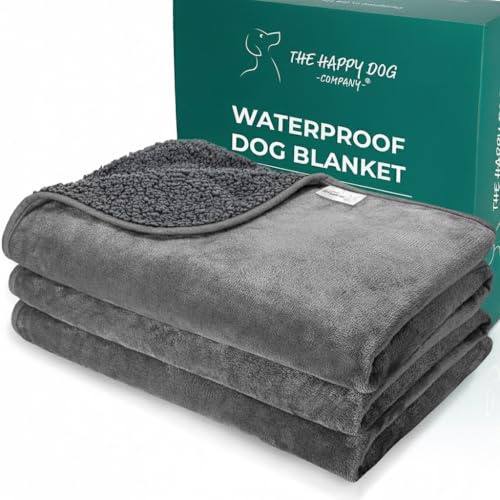 100% Waterproof Blanket for Bed - Soft Fleece Washable Waterproof Dog Blankets for Large Dogs, Pet Blankets for Bed/Sofa/Dog Crate, Reversible Fluffy Furniture Protector, 152x200cm, Dark Grey/Grey