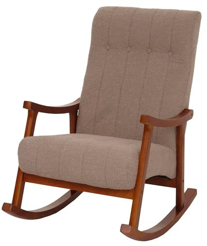 Mendler Schaukelstuhl HWC-K10, Relaxsessel, Holz FSC® Stoff/Textil Bouclé (450g/m²) - Taupe, Gestell Walnuss-Optik