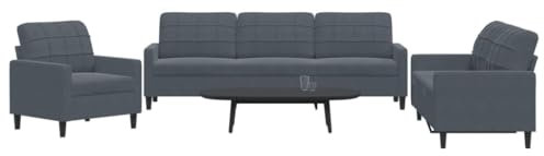 Brokky 3-TLG. Sofagarnitur mit Kissen Sofa Wohnzimmer Sitzgruppe Wohnzimmer Sofa Set Sofas FüR Wohnzimmer Dunkelgrau Samt