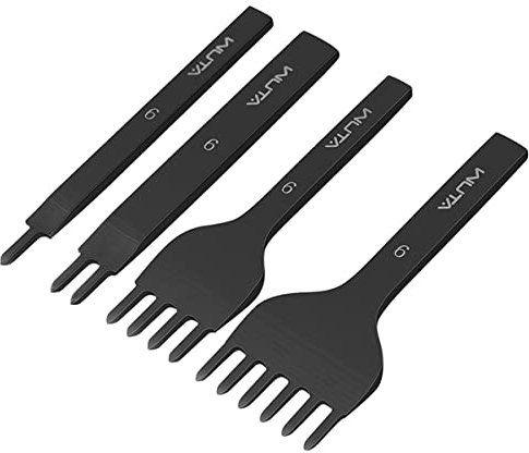 WUTA Punzón para cuero, punzón cincel para cuero negro, punzón de acero al carbono con diamante para manualidades en cuero(6mm 1+2+4+6)