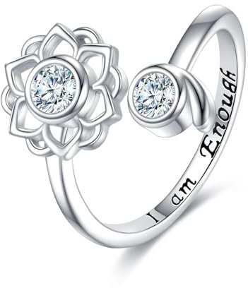Semikolon Ring Sterling Silber Ermutigung ich bin genug Lotus Blume einstellbar Wrap Ring Semi Colonel Schmuck Frauen