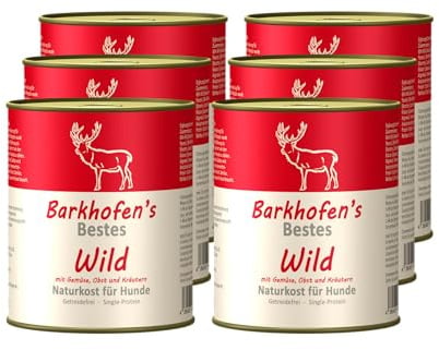 Barkhofen Tiernahrung Nassfutter für Ihren Hund 6X 800g – Hundefutter nass & getreidefrei mit Wild – Hunde Futter in Dosen ohne Getreide