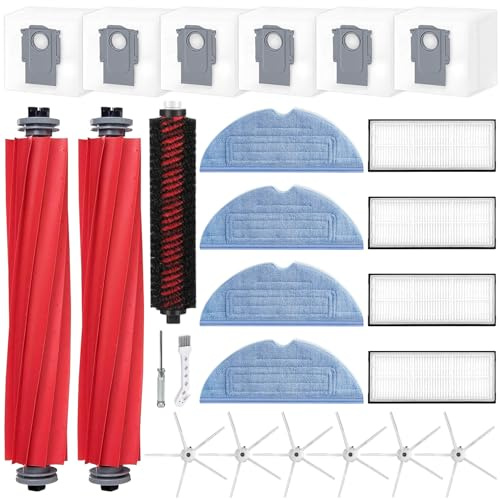 HoHumoca Zubehör Ersatzteile für Robrock S7 Max Ultra /S7 MaxV Ultra /S7 Pro Ultra Staubsauger, 2 Hauptbürste, 4 Hepa Filter, 4 Wischtücher, 1 Selbstreinigende Bürste 6 Staubbeutel, 6 Seitenbürsten