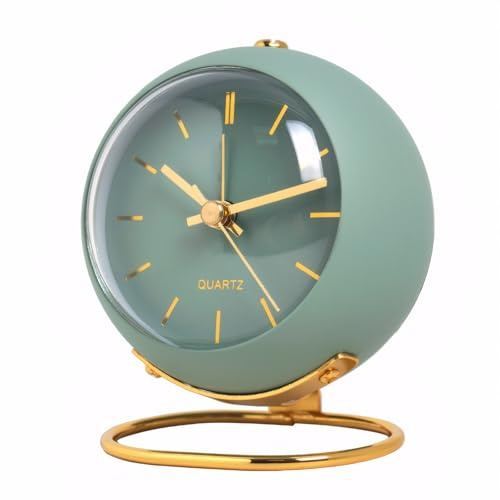 Lancoon Retro Quarzuhr Analogwecker Metall Batteriebetrieben Mit Nachtlicht Einfaches Niedliches Design Tischuhr Leise Non Ticking Für Schlafzimmer Regal Nachttisch Wohnzimmer Reisen Grün
