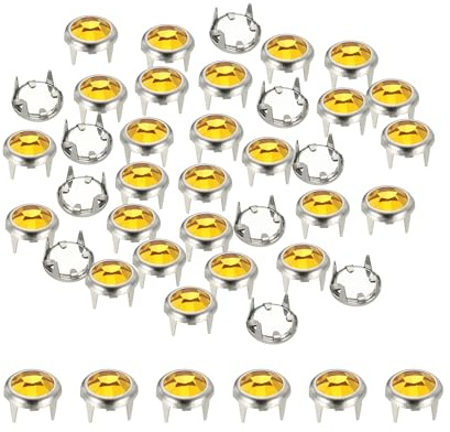 YELARXI Strass-Nieten, Strass-Klauen-Perlen, Nagelkopf, Kristallkrallen-Nieten, Punk-Spikes, dekorative runde Nieten, 6 mm, passend für Kleidung, DIY, Leder, Handwerk, Taschen, Gürtel (30 Stück, gelb)