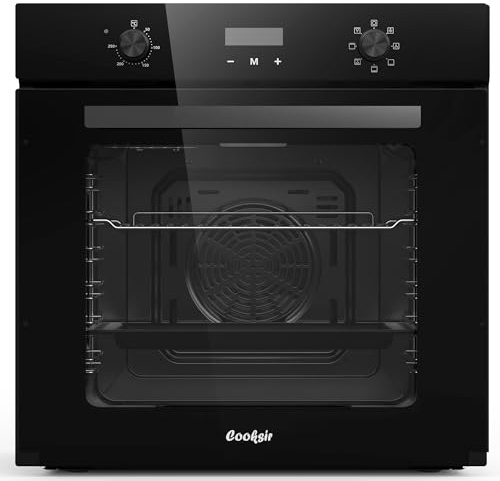 Cooksir 60cm Einbaubackofen, 60 Liter Kaufen mit Stecker, 2000W, 7 Funktionen, Drehknopf, elektronischer Timer 10 Stunden, einfaches oberes Rohr, Ventilator hinten, mit Zubehör, 230V, 50Hz