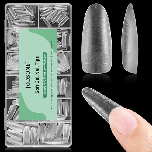 JODSONE Oval Fake Press on Nails Pre-shape Round Gel for Full Cover Acrylic Round Oval Full Nail Tips 12 Sizes 360Pcs for DIY at Home