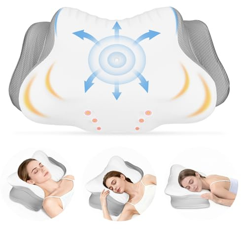 KIMIGO Ergonomisches Kopfkissen,nackenkissen kopfkissen,Orthopädisches Nackenstützkissen gegen Nacken- und Schulterschmerzen,für Seiten-,Rücken- & Bauchschläfer,mit kühlendem,waschbarem Bezug