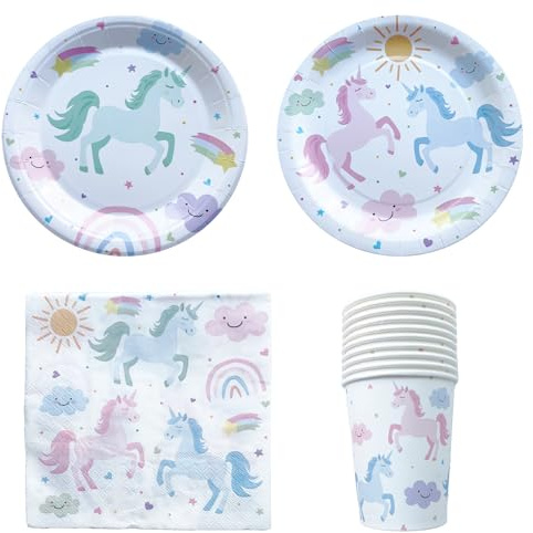 widenlise 50 Pcs Unicorn Party Tableware Set,Disposable Unicorn Pattern Birthday Paper Plates,Paper Plates Papers Cups and Napkins,for Birthday,Wedding,Baby Shower Party