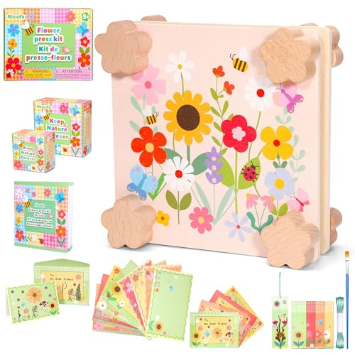 Aboofx Flower Pressing Kit for Kids, Creativity Wooden Pressed Flower Art | For Craft Pressed Flowers & Plant DIY, Recycle Botanical Press for Class Art & Craft Project, Craft Kit Gift for Girls Boys