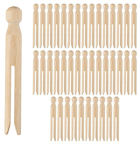 40 Piezas Clavijas de Madera para Muñeca, 11CM Clavijas de Carro | Color de Madera Natural para Hacer Muñecas y Manualidades - Pinzas para Ropa para Línea de Lavado Ropa Colgante