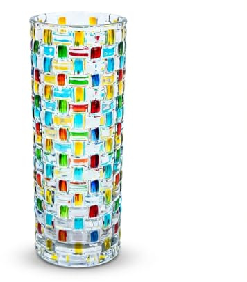 Gerippte, gewebte große Glasvase, goldfarben, 30 cm hoch, Moderne Vasen für Wohnzimmer, Esstisch, Eingangsbereich, Regal, Hochzeit, Büro, Couchtisch, Geburtstag (Colorful)